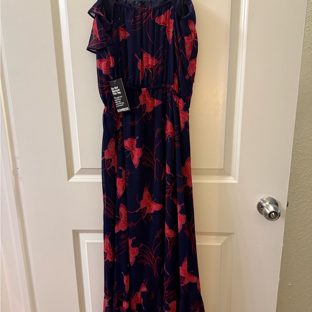 Express Navy and Red Butterfly Patterned Dress - Picture 3 of 5